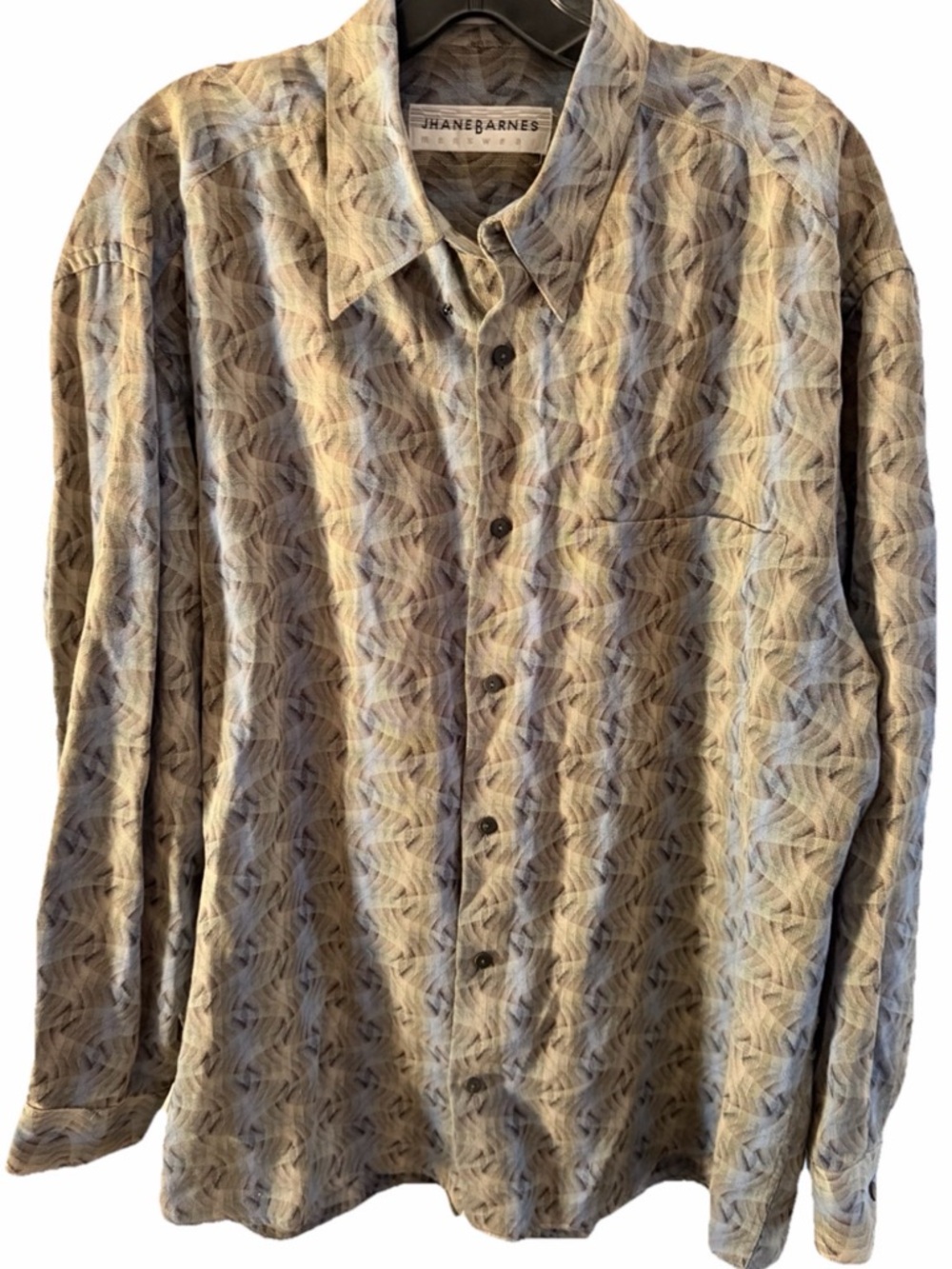 Vintage Jhane Barnes Geometric Print Brown Button Down Shirt Large Cotton Japan